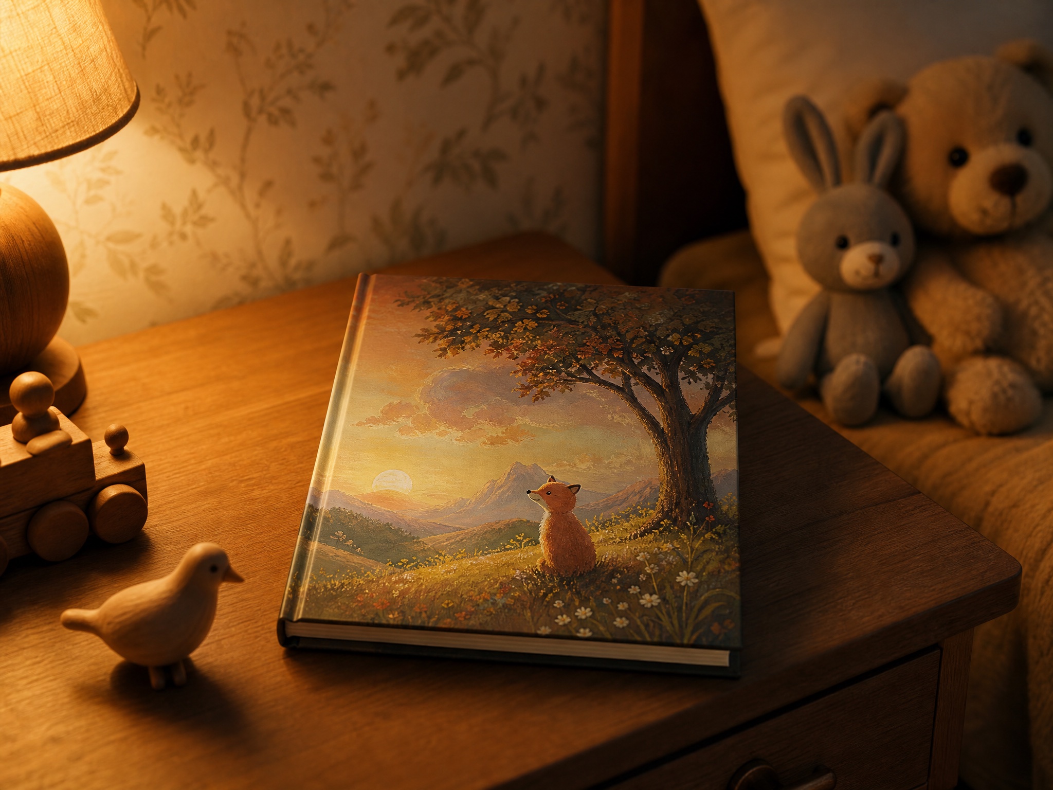 A printed First Principles picture book on a nightstand